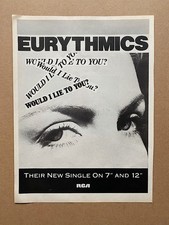 Listing image for EURYTHMICS WOULD I LIE TO YOU? MEMORABILIA original music press advert from 1985