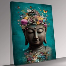 Listing image for Buddha Floral Canvas Print, Teal Zen Meditation Canvas Print Wall Art Picture