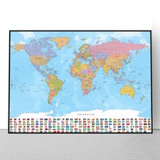 Listing image for World Map Poster Laminated Educational School With Flags Wall Art Print A5-A1