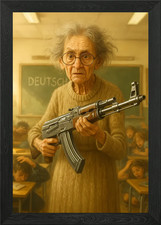 Listing image for Armed Teacher in Classroom Framed Wall Art Poster Canvas Print Picture