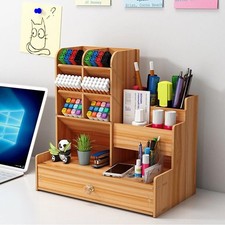 Listing image for Office Study Desk Organizer Table Box Tidy Case Wooden Pen Pencil Storage Holder