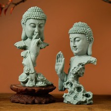 Listing image for Buddhist Zen Statue Desktop Decor Green Sandstone Home Meditation Ornament