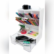 Listing image for ADVEXGP White Desk Organiser Clear Drawer Pen Holder Office Desk Tidy Storage