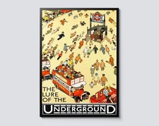 Listing image for Vintage London Underground Travel Poster, Yellow Illustration Wall Art, City