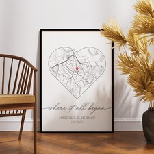 Listing image for Where We First Met Personalised Heart Map Print of City Custom Poster with Frame