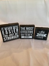 Listing image for Motivational Home Office Desk Decor Black Box Signs Wooden Box Sign Gift