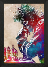 Listing image for Chess Player Watercolor Framed Wall Art Poster Canvas Print Picture
