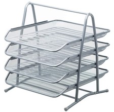 Listing image for 4-Tier Mesh Desk Organiser with Sliding Trays Metal Paper File Holder - Silver
