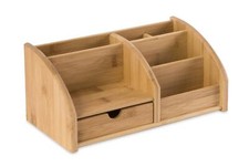 Listing image for OSCO Bamboo Desk Organiser | 6 Compartments | 1 Drawer | Office Tidy | Stationer