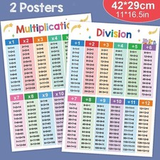 Listing image for 2Pcs Kids Educational Math Posters A3 Multiply Divide Poster for Classroom